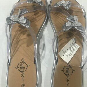 Women's Sole Mates Silver Glitter Butterflies Clear strap  Sandals size 9